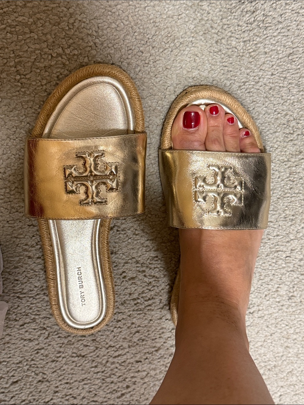 Tory Burch Metallic Logo Slide Sandals - Picture 7 of 8